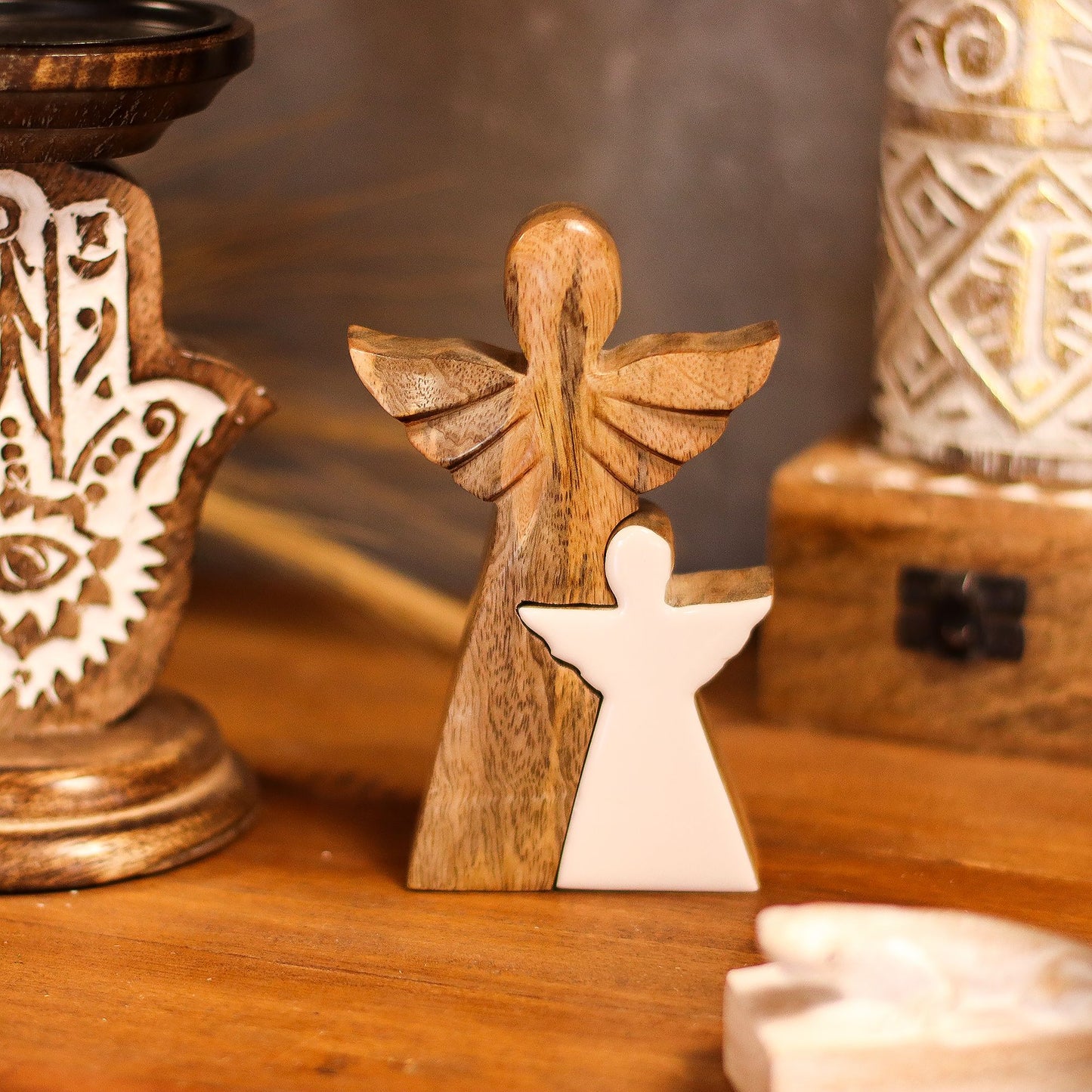 Mango Wood Angel in Angel - Embrace