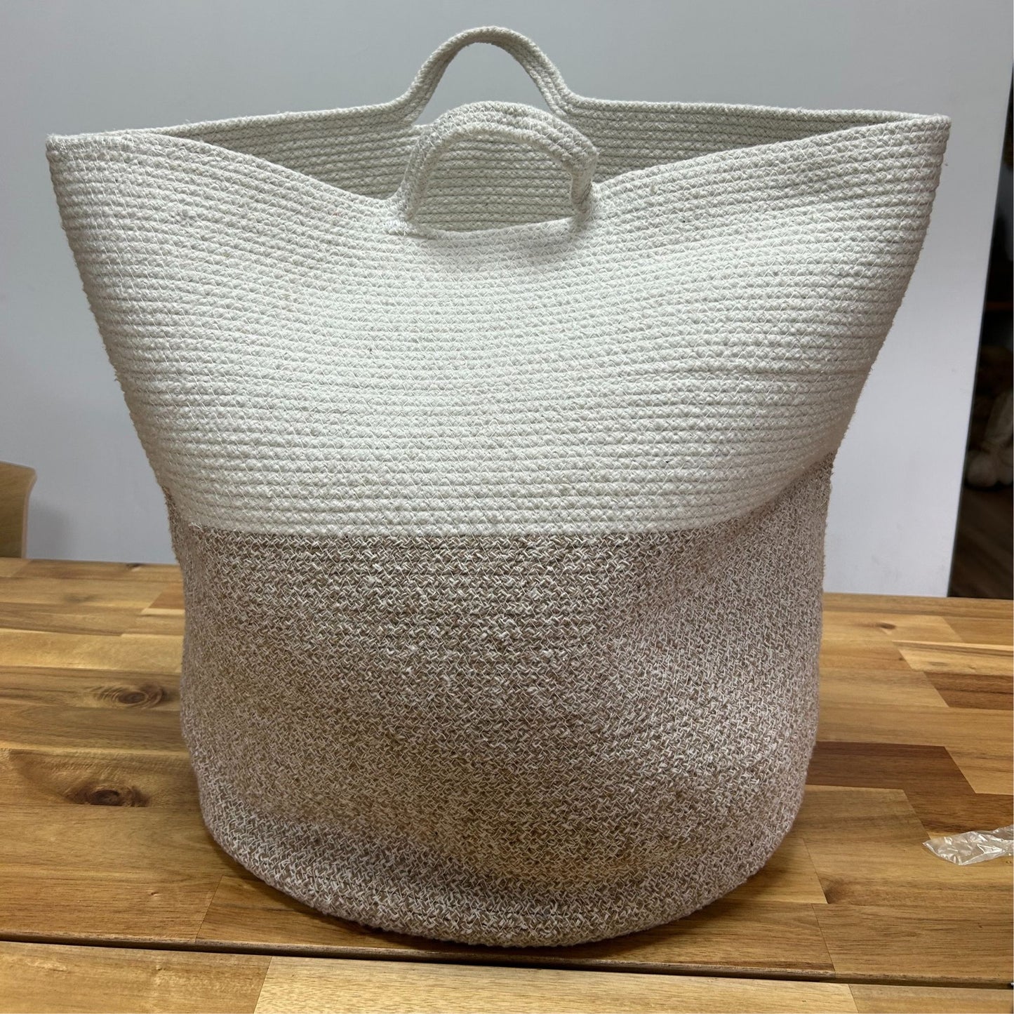 Large cotton rope laundry storage basket beige – woven boho home organiser for clothes and room storage