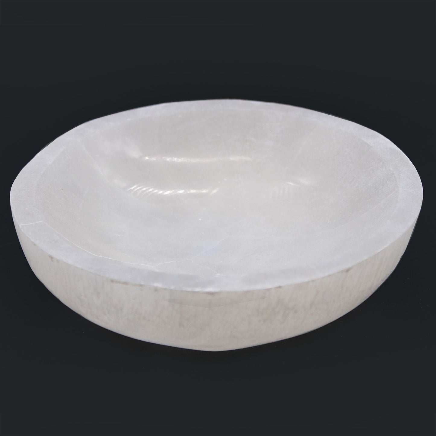 Selenite Round Bowl XL 15 cm – polished selenite crystal bowl for energy cleansing, gemstone charging and altar décor UK
