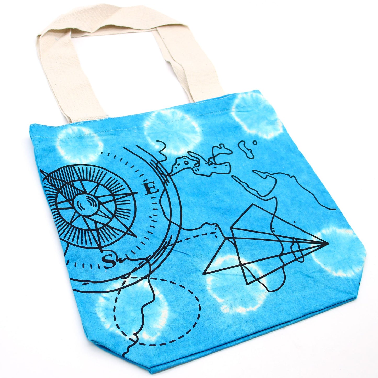 Tye-Dye Cotton Bag - Compass - Blue - Natural Handle