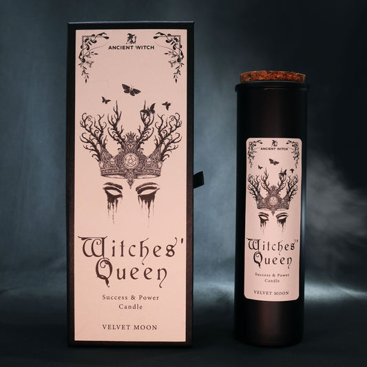 Witches’ Queen Ancient Witch Ritual Candle – Velvet Moon scented empowerment spell candle with ritual card