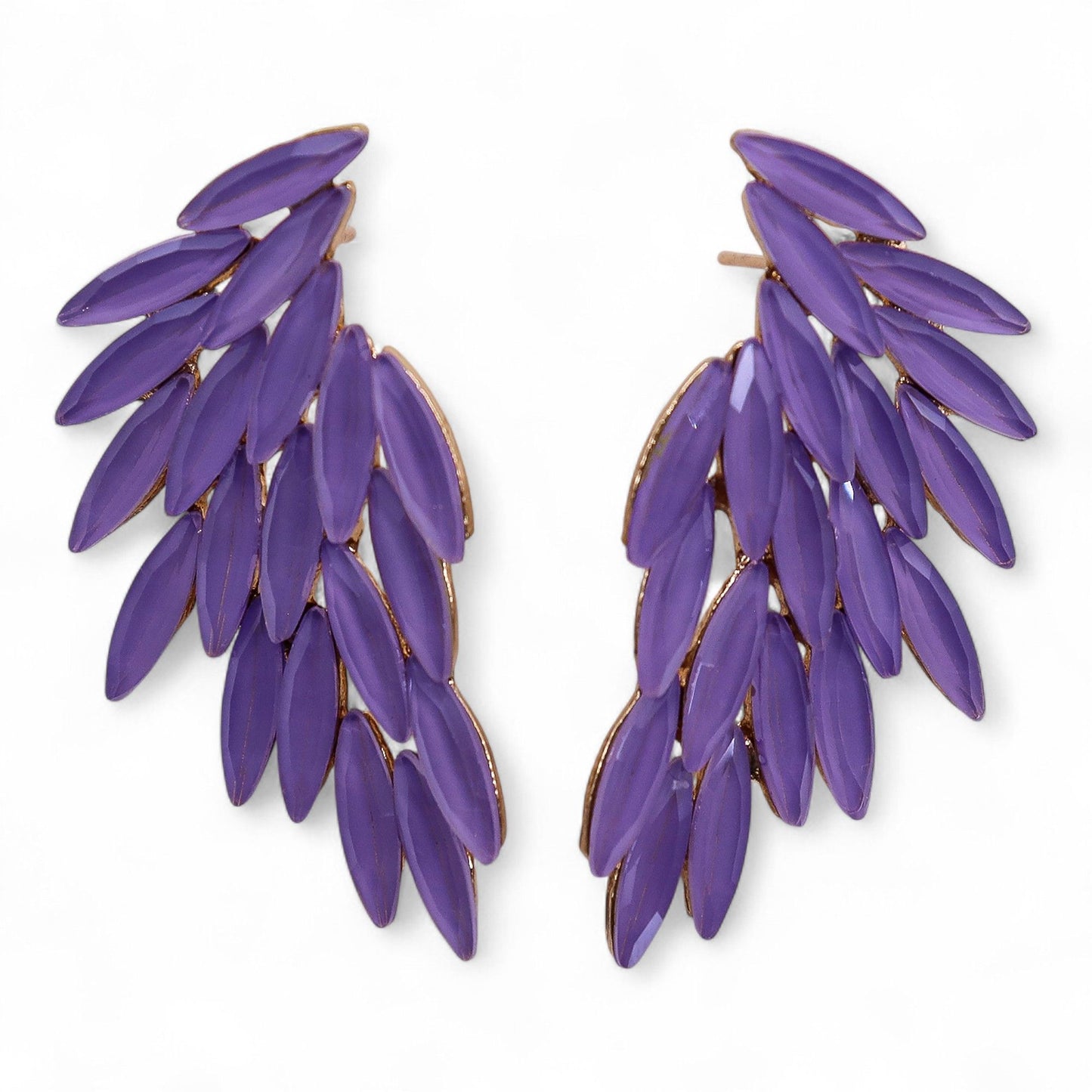 Lavender vintage glass angel-wing earrings, lightweight boho jewellery UK