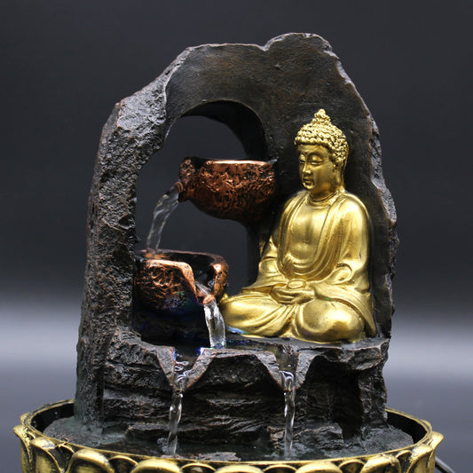 Golden Meditating Buddha Tabletop Water Feature