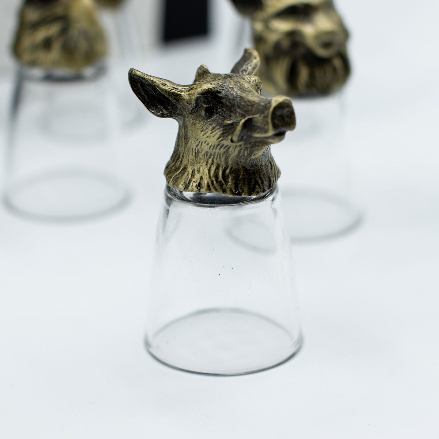 Bottom up shot glass set 12 forest mystical creatures antique bronze bases