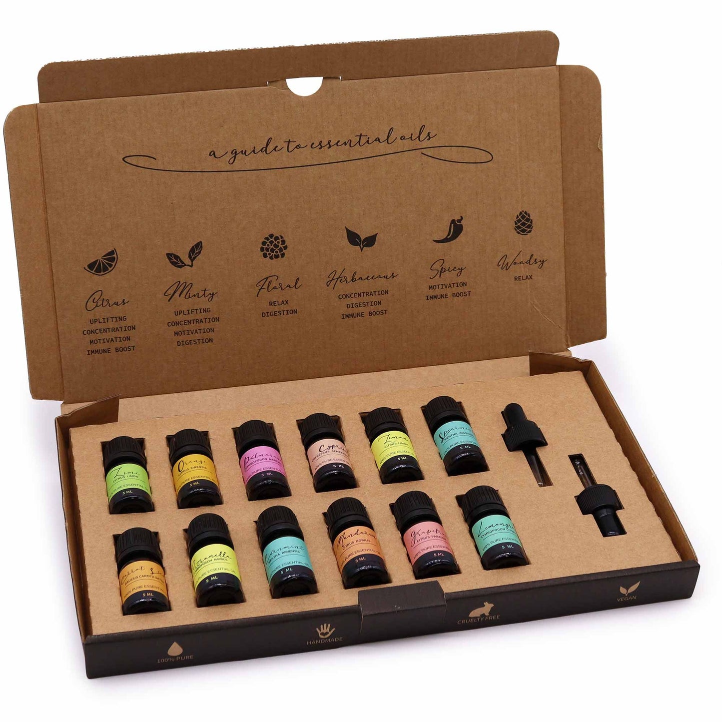 Aromatherapy Essential Oil Set Summer with 12 x 5ml bottles and two droppers