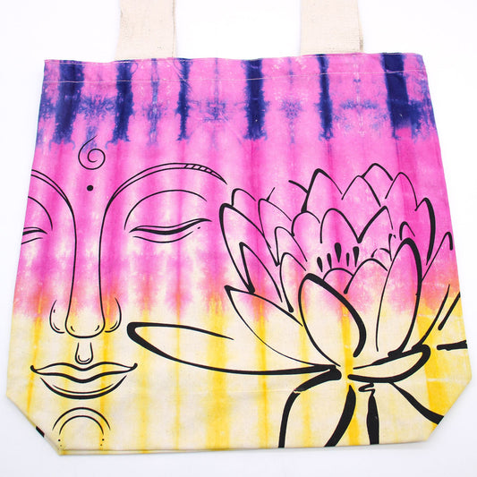 Tye-Dye Cotton Bag Lotus Buddha - Multi Col - Natural Handle