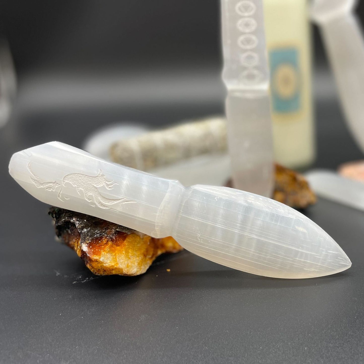 Selenite Ritual Knife Letting Go Of The Past – polished selenite crystal athame for emotional release, energy cleansing and ritual intention work UK