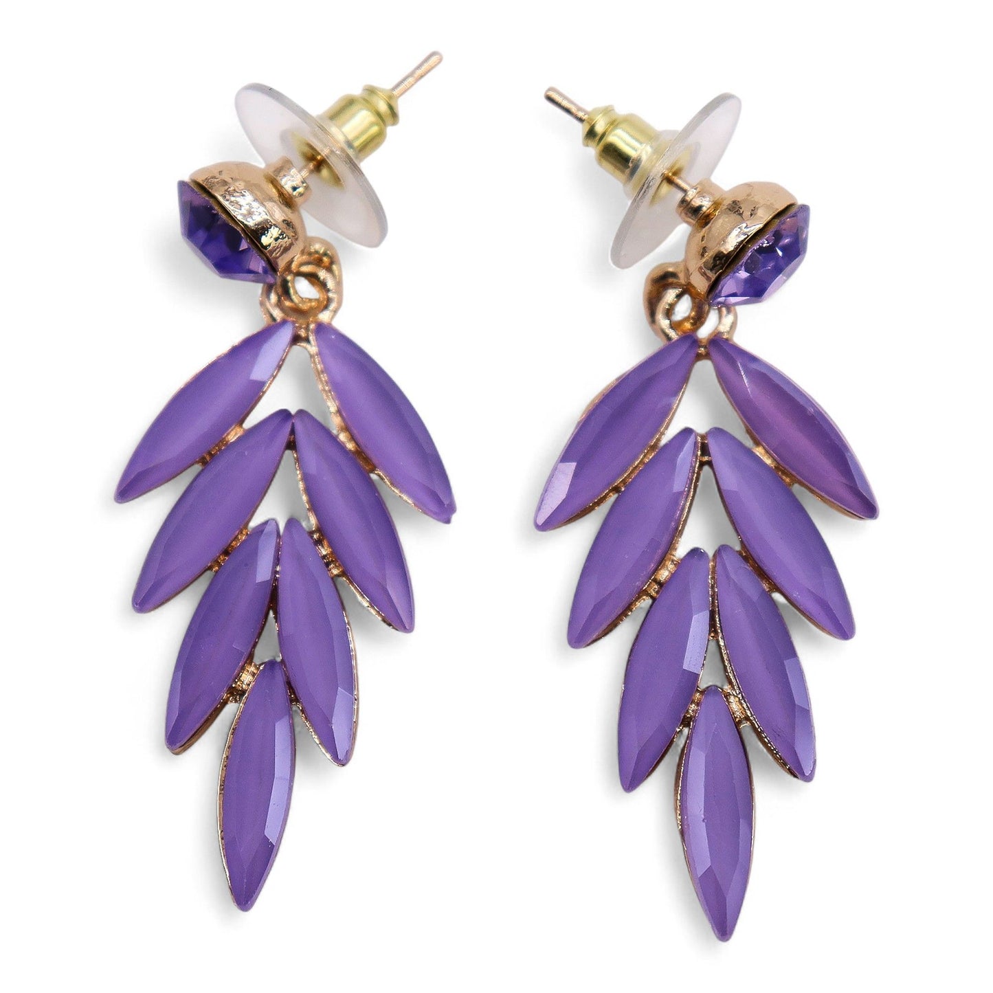 Lavender vintage glass fairy earrings, lightweight boho jewellery UK.