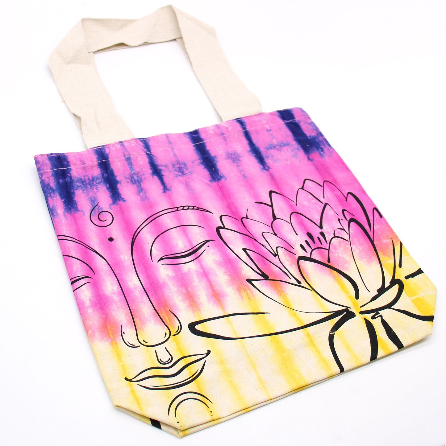 Tye-Dye Cotton Bag Lotus Buddha - Multi Col - Natural Handle