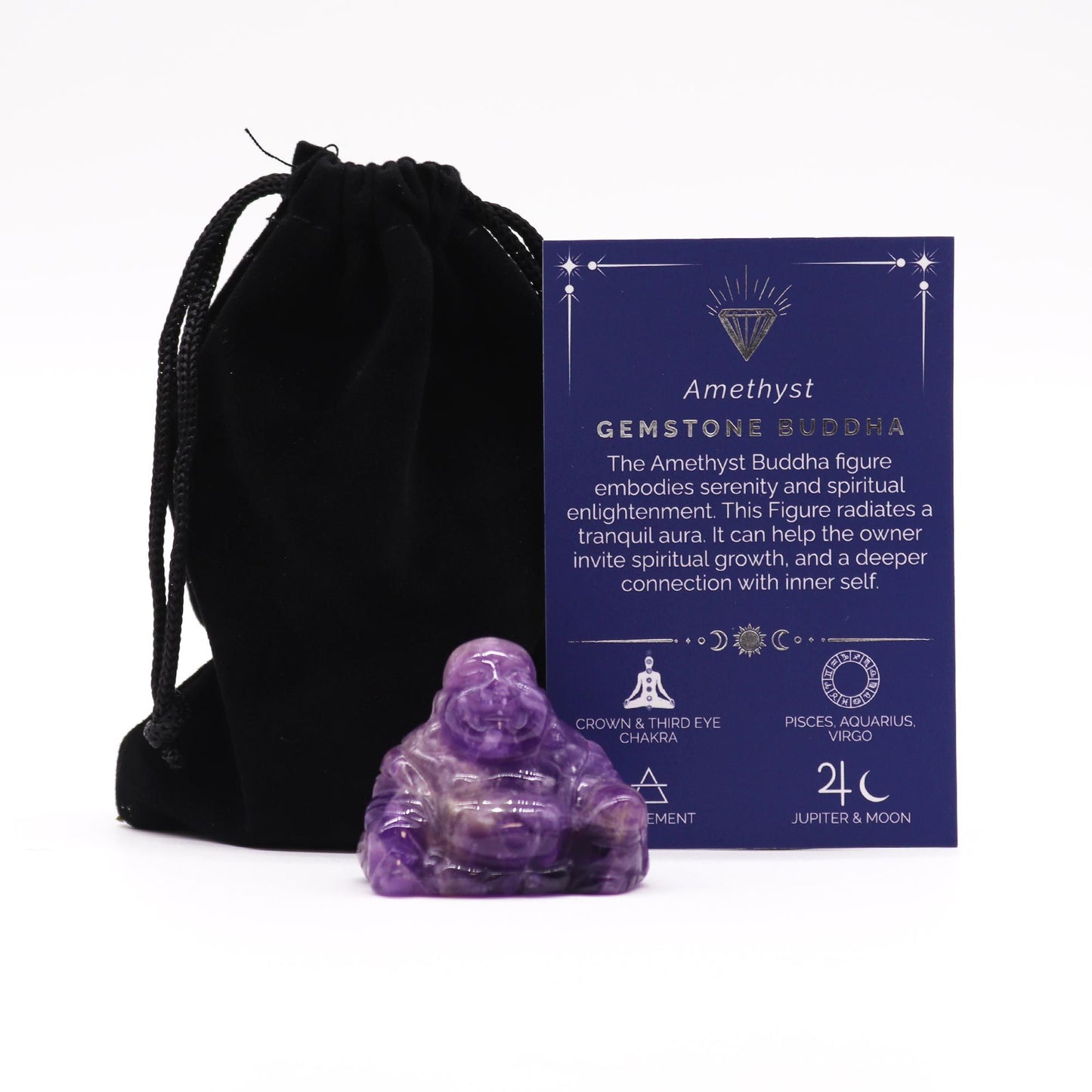Gemstone Small Buddha – hand-carved amethyst crystal Buddha figurine for peace, clarity and spiritual décor