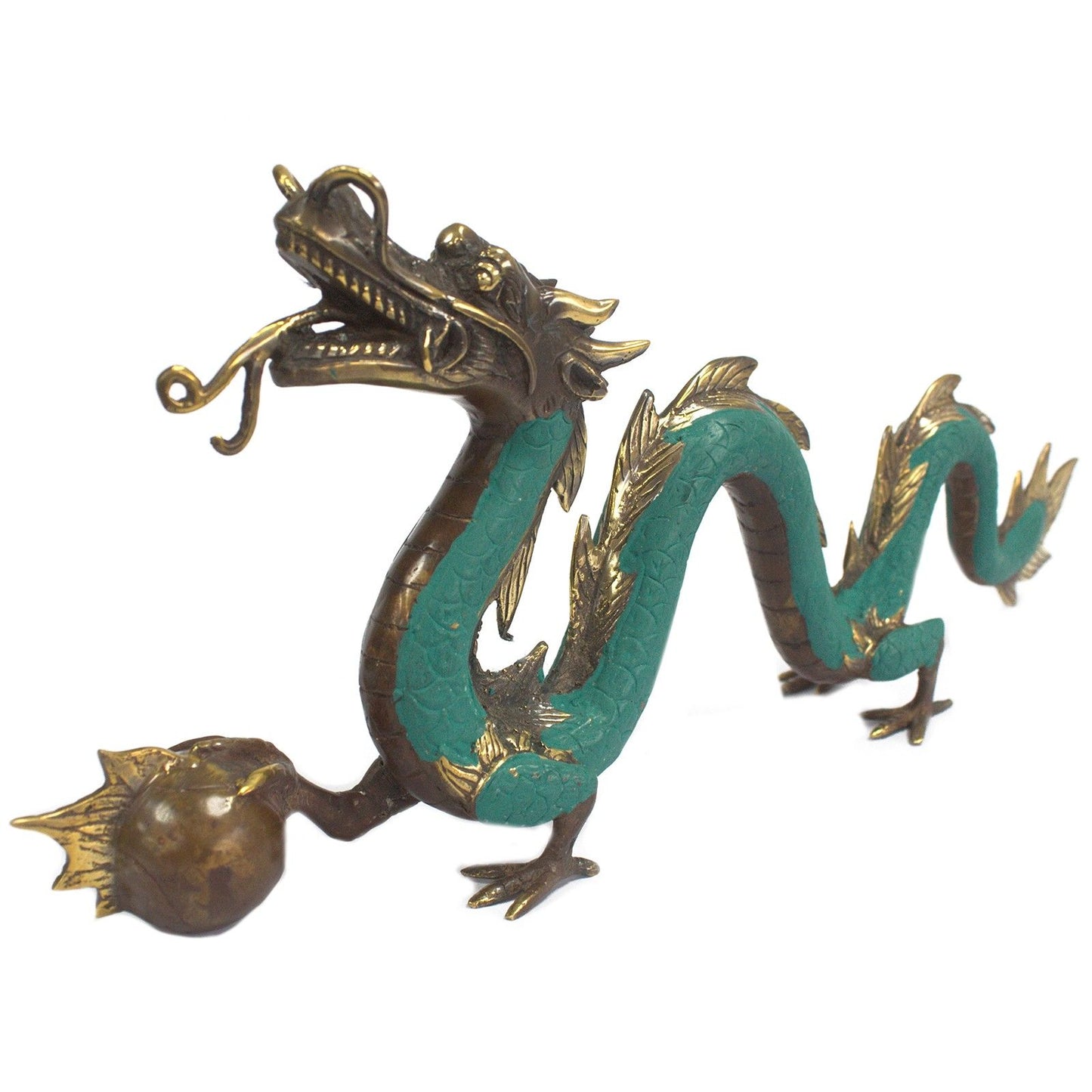 Shop Feng Shui big dragon with ball 45cm UK – large brass ornament for power, protection and attracting wealth, success and strong energy flow.