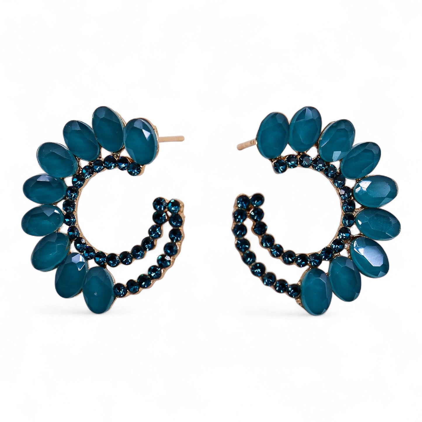 Teal green vintage glass hoop earrings, lightweight boho jewellery UK