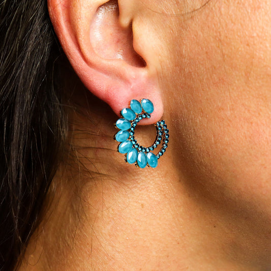 Vintage Glass Earrings Teal Green Loop