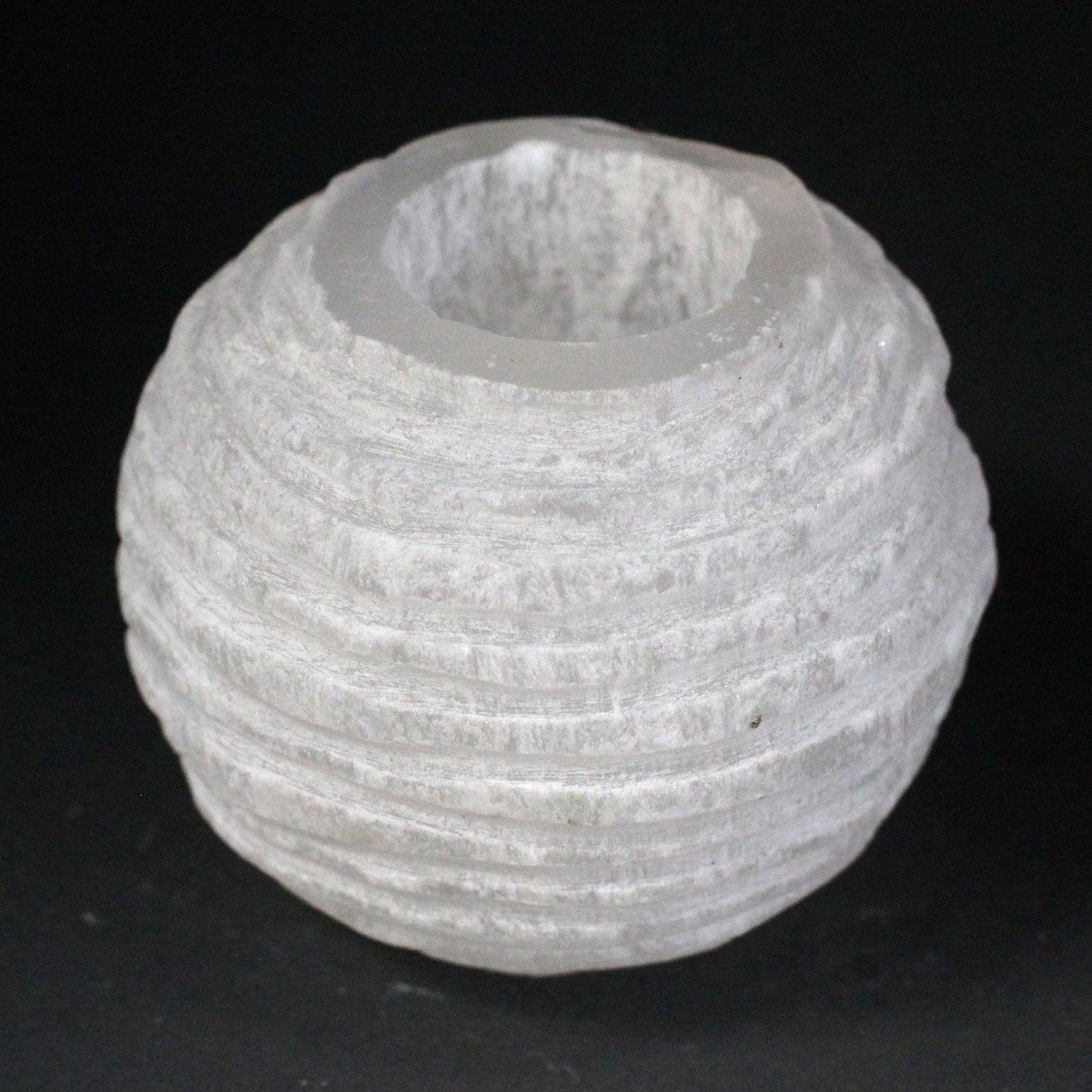 Selenite Snowball Candle Holder 8 cm – natural selenite tealight holder for ambient light, space cleansing and meditation ambience
