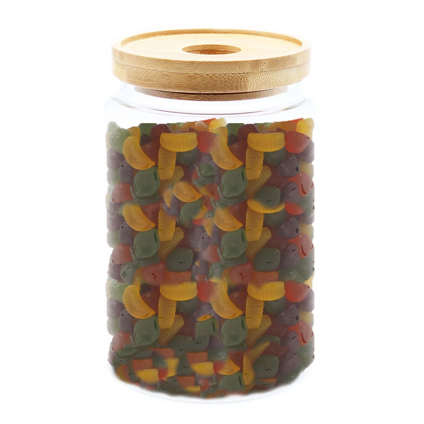Cottage Bamboo Glass Jar Medium 15cm glass jar with bamboo lid for tea and pantry storage