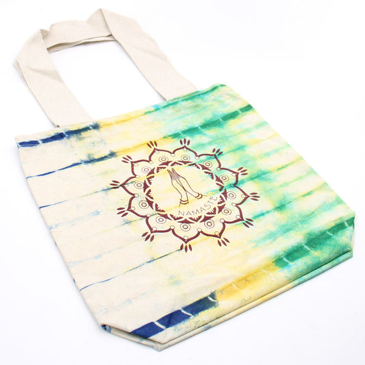 Tye-Dye Cotton Bag - Namaste Hands - Multi - Natural Handle