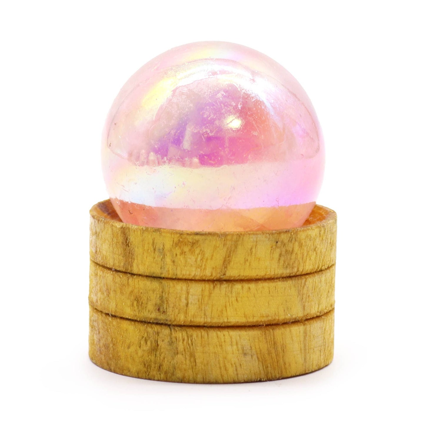 Rose Quartz titanium aura sphere 40mm iridescent crystal ball with stand