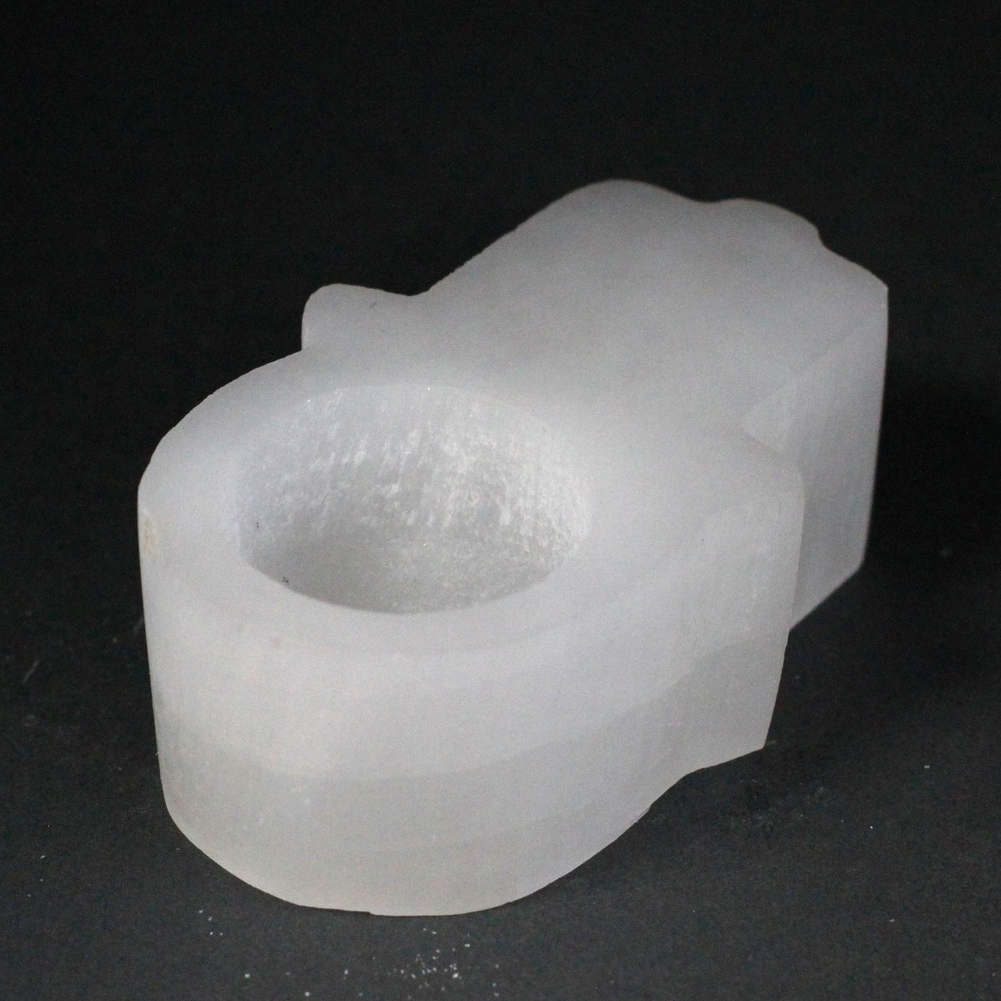 Selenite Hamsa Candle Holder – carved selenite crystal Hamsa hand tealight holder for protection, ambient glow and energy cleansing