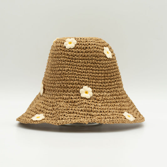 Nomad Sari Floppy Straw Sun Hat - Beige & Blue Flowers