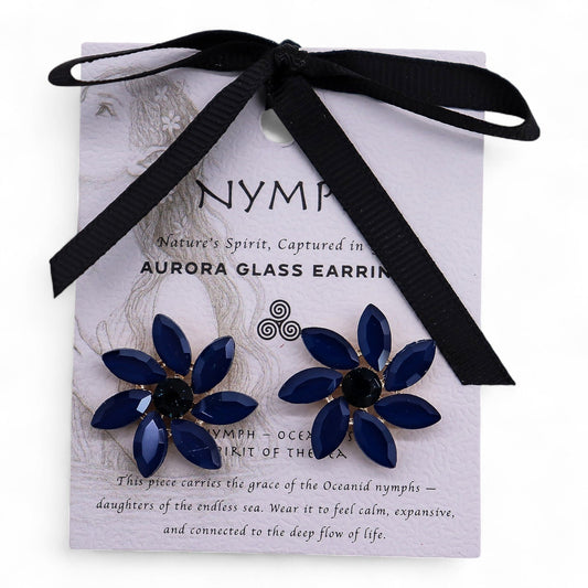 Vintage Glass Earrings Royal Blue Flowers