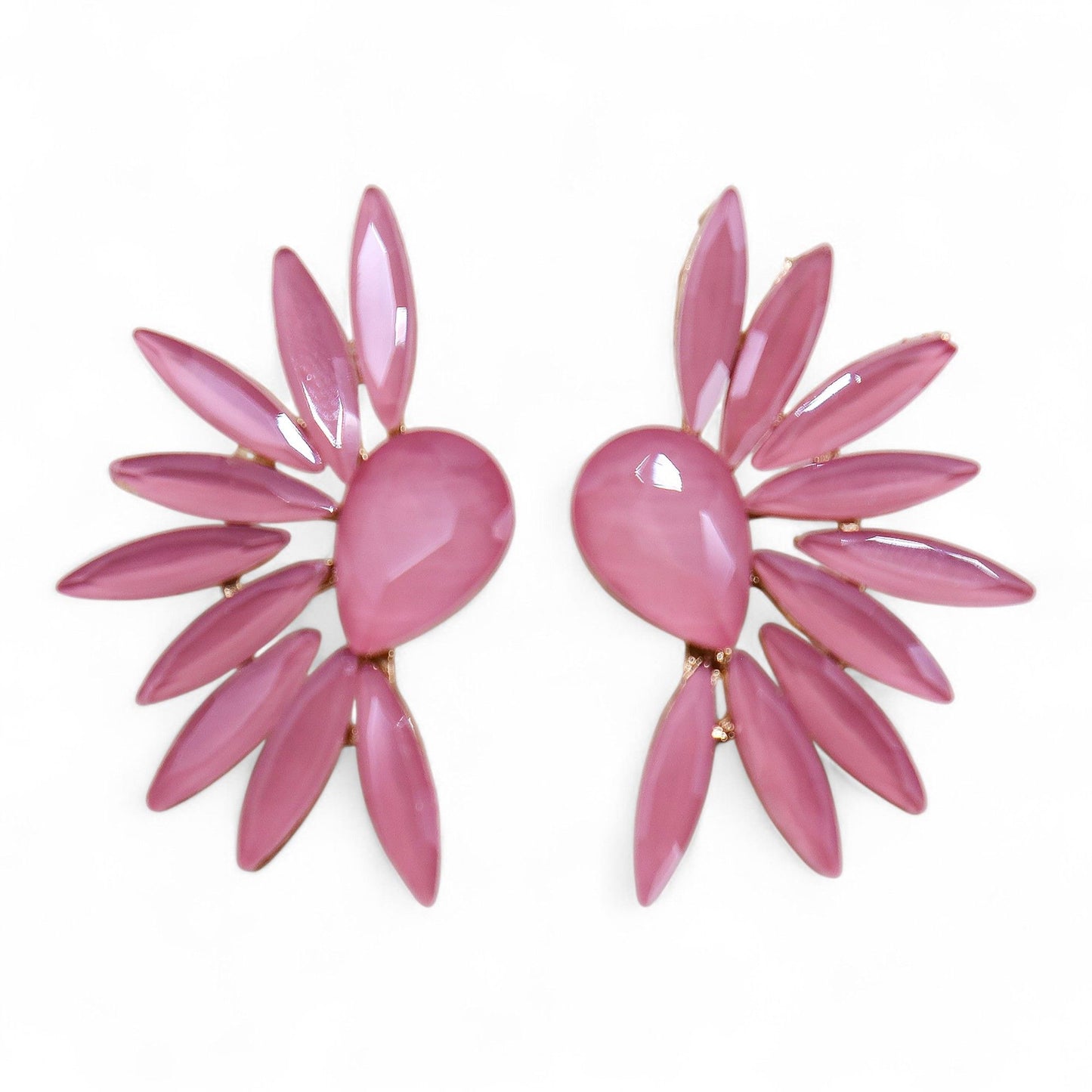 Soft pink vintage glass angel-wing earrings, lightweight boho jewellery UK