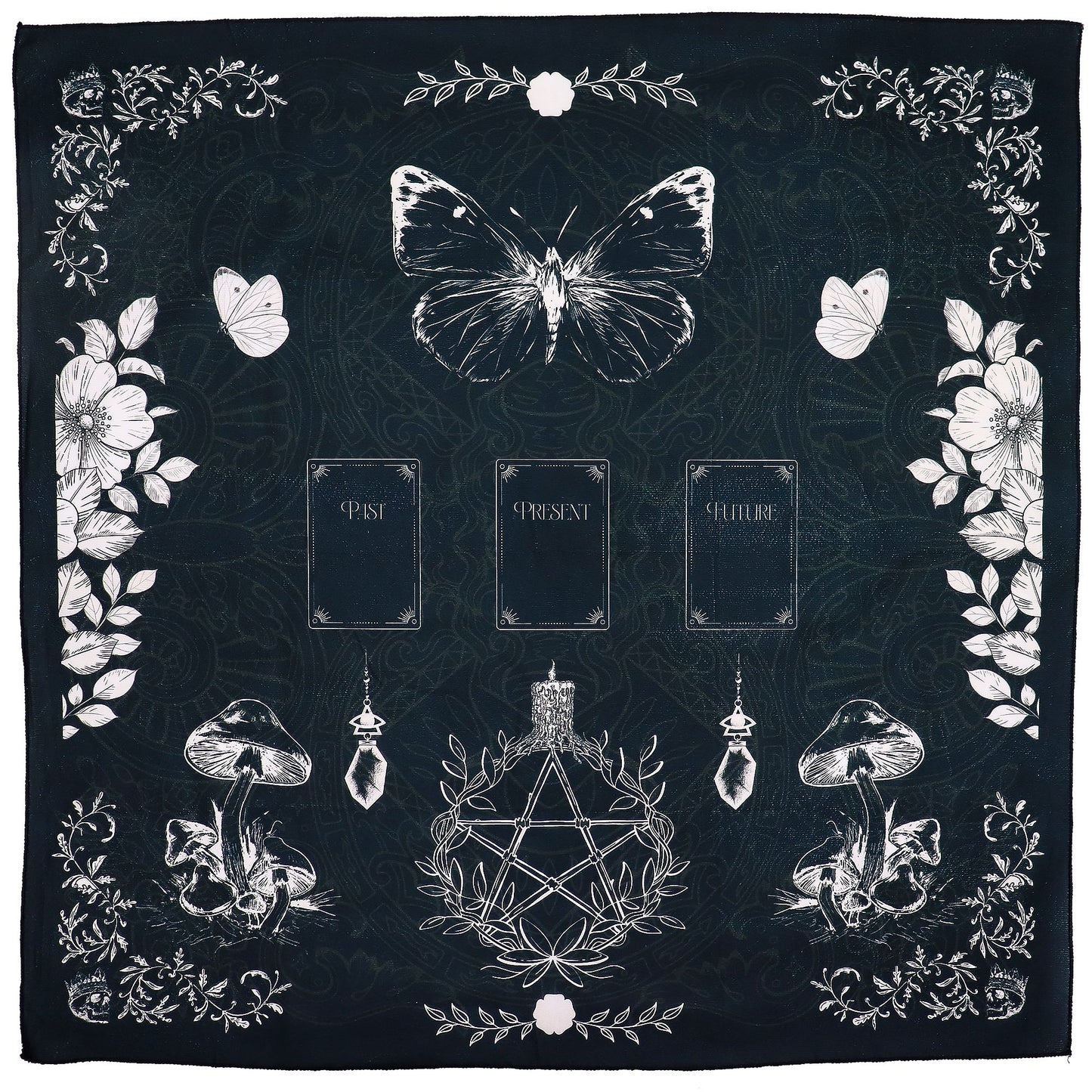 Tarot Reading Cloth – Ancient Witch, 75 cm occult-patterned divination cloth for tarot, oracle or rune readings.