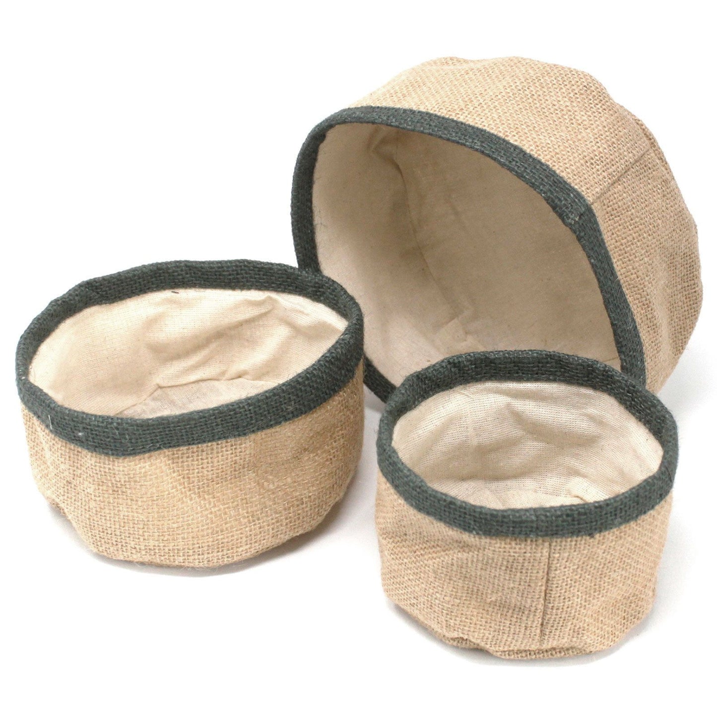 Set of 3 Natural Jute Baskets Charcoal – woven eco-friendly storage baskets for boho home organisation