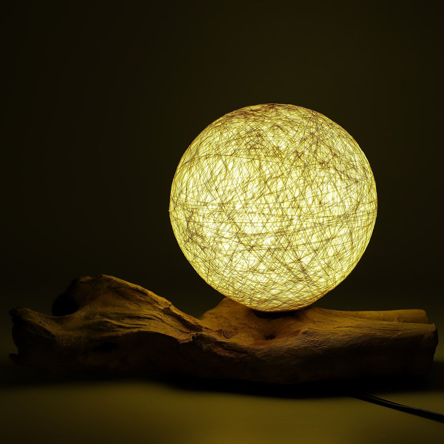 Driftglow Lamp Cotton Wrap Cream Shade – cream cotton-wrapped ambient lamp with driftwood base for warm home lighting UK