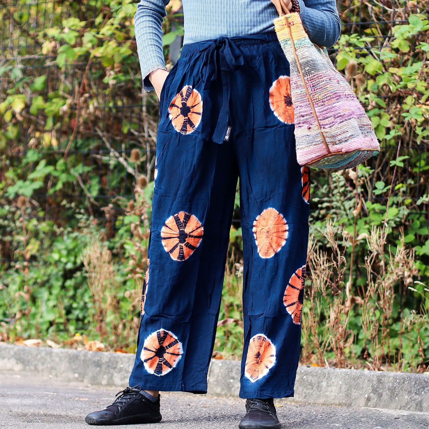 Japanese Style Lounge Pants - Large -Blue, Orange