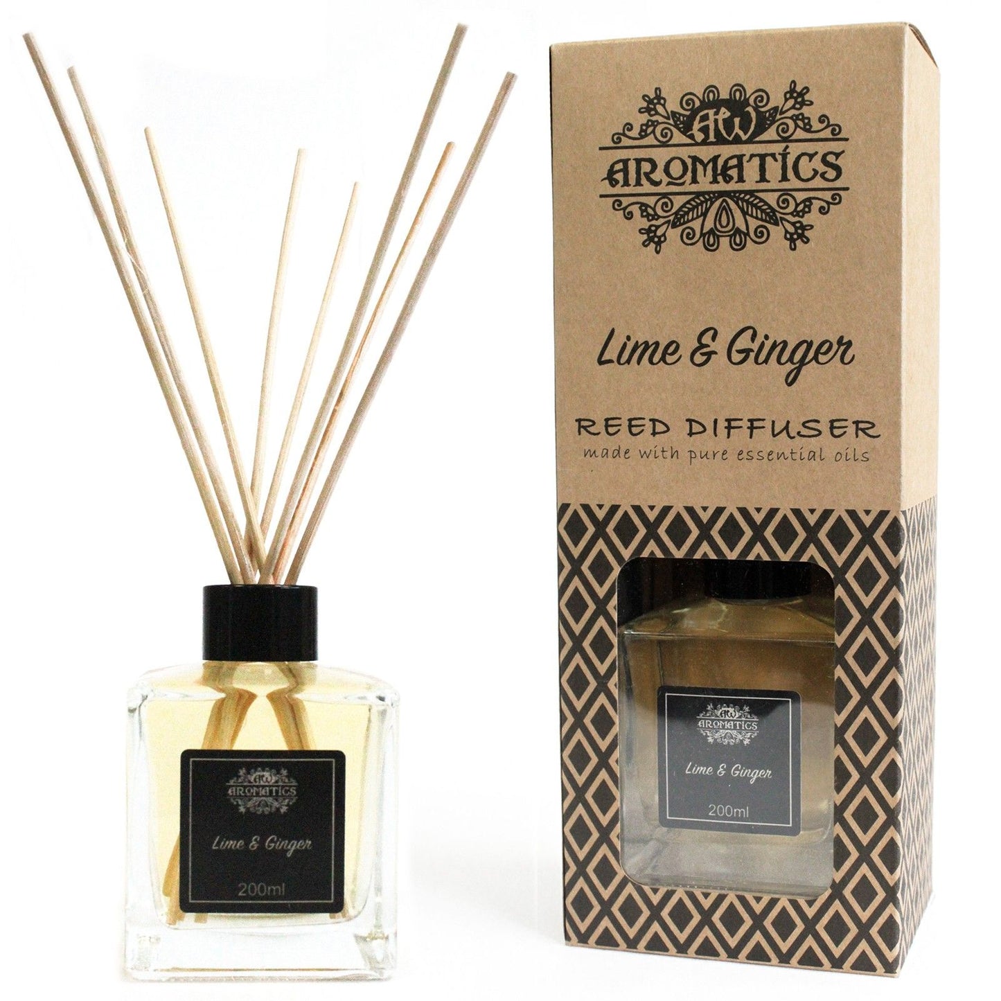 Lime and Ginger reed diffuser 200ml with fresh citrus spicy essential oil fragrance for uplifting home scent