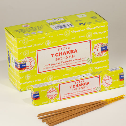 Satya 7 Chakra incense sticks 15g pack for meditation and chakra practice