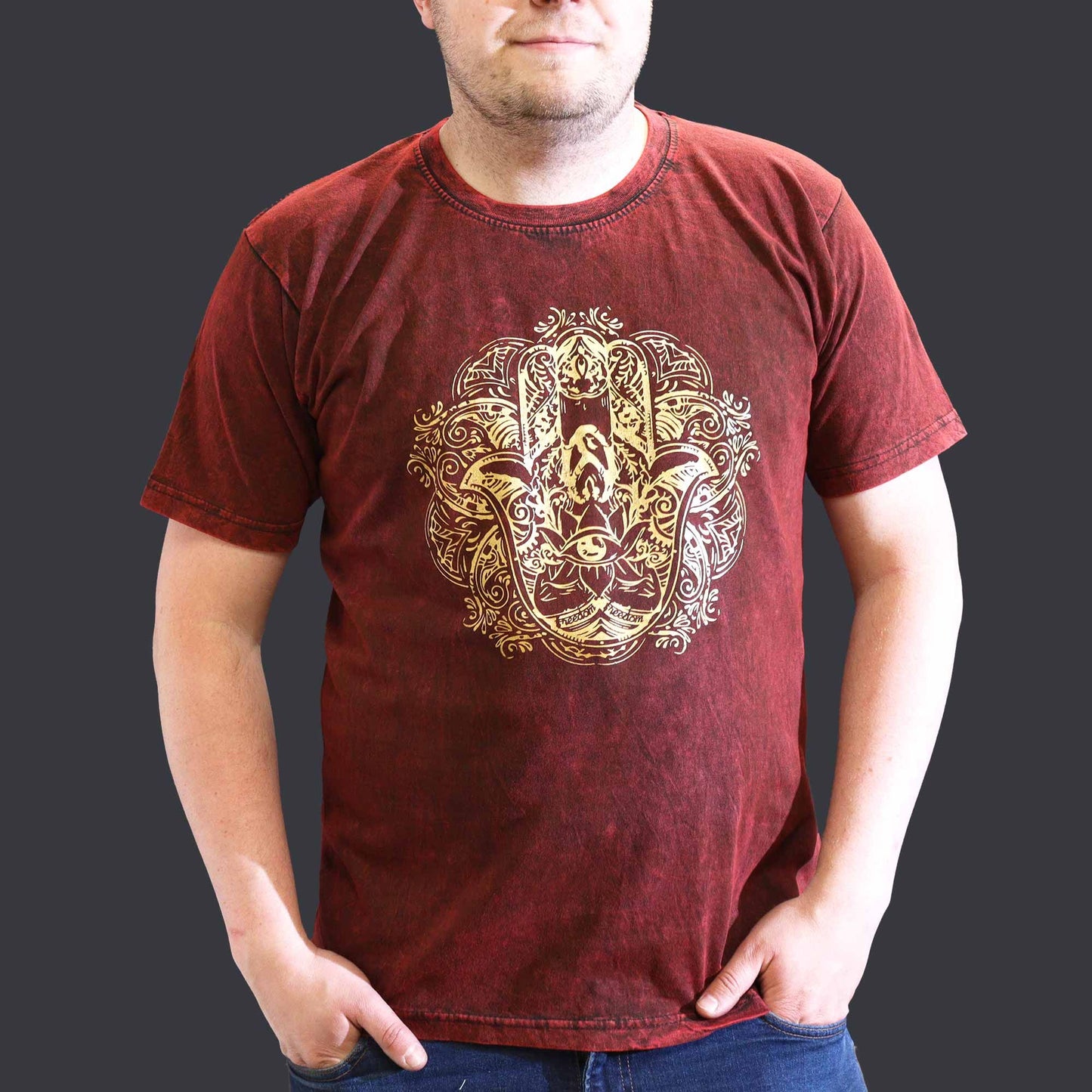XLarge Stone Washed T-Shirt - Hamsa - Maroon