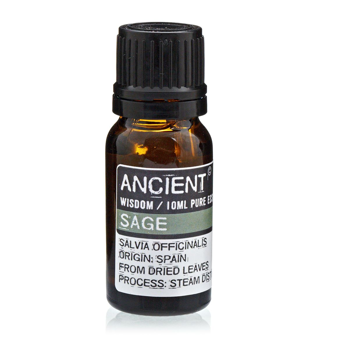 Sage Essential Oil 10ml amber glass bottle with fresh herbal aroma for aromatherapy and diffuser blends.
