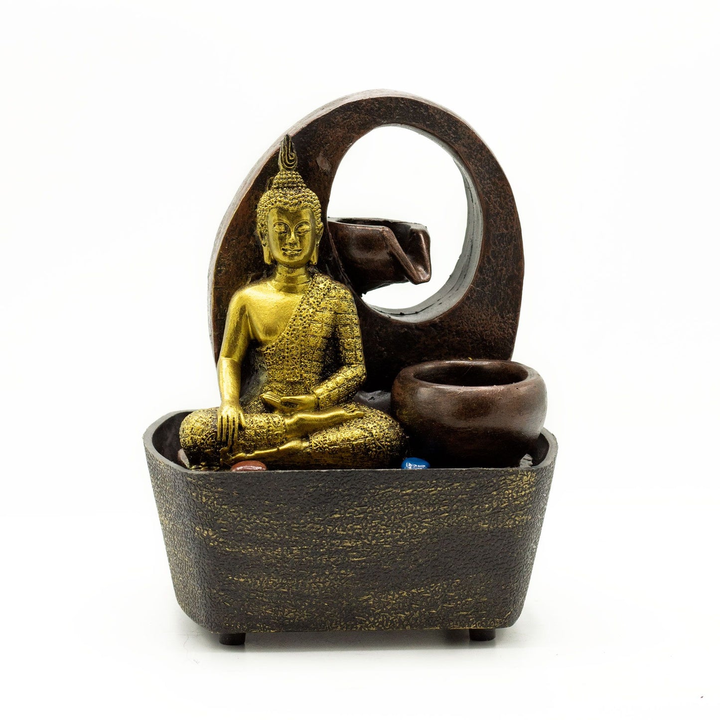 Golden Buddha pots tabletop water feature with cascading water