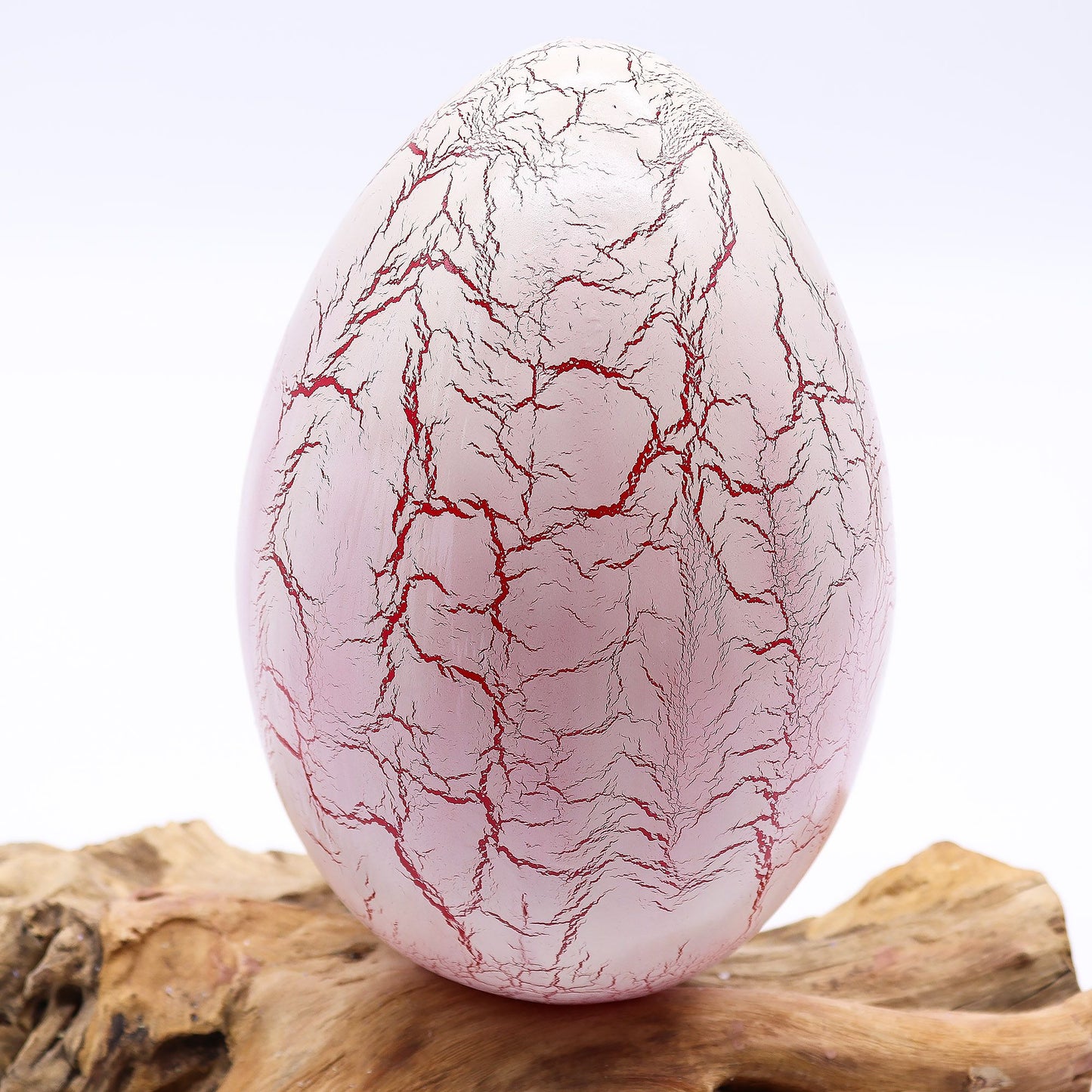 Driftglow Lamp Crackle Fire Egg Shade Orange – orange crackle egg-shade lamp with natural driftwood base for ambient home lighting UK