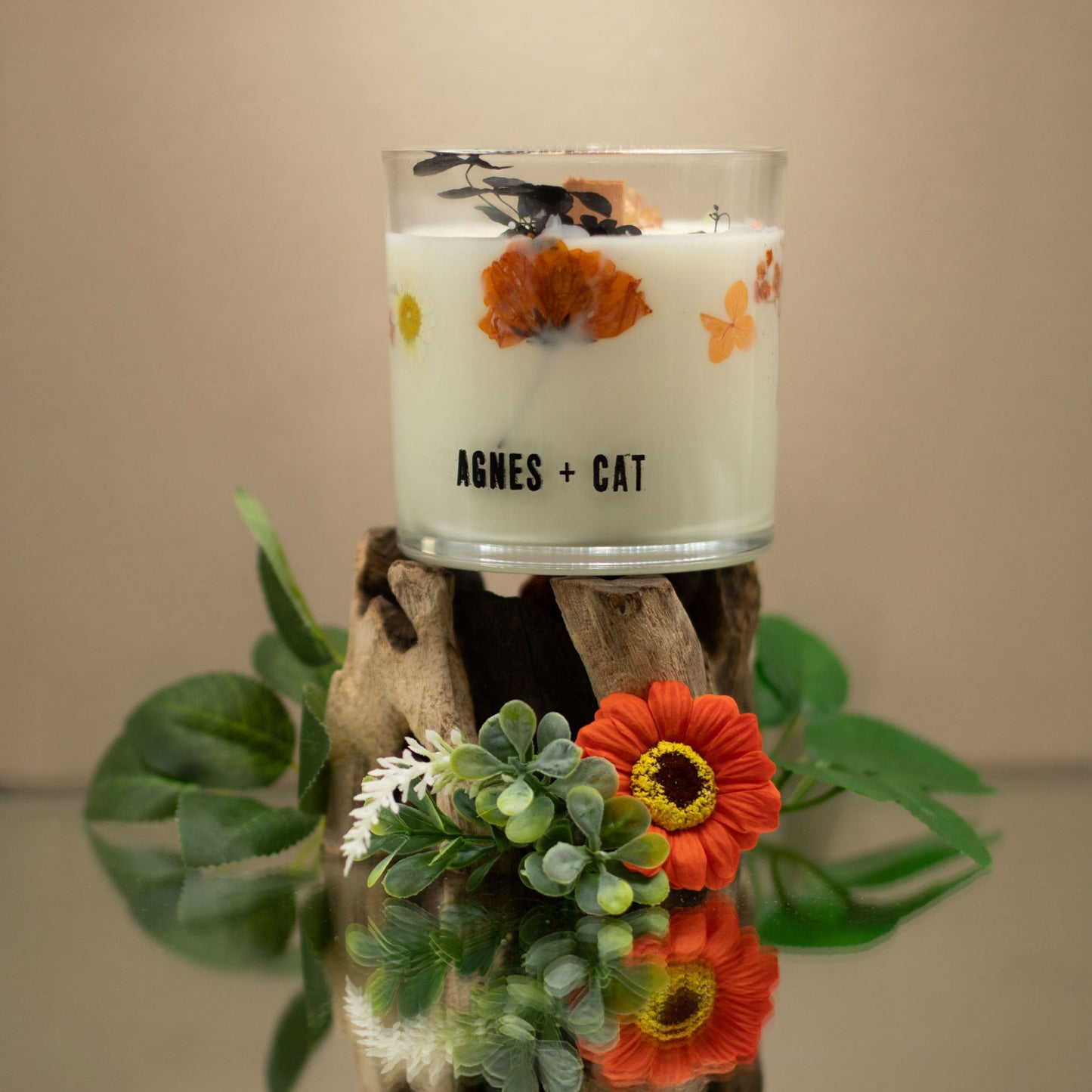 Lakeland Mocha botanical soy wax candle with dried flowers – coffee cocoa scented candle