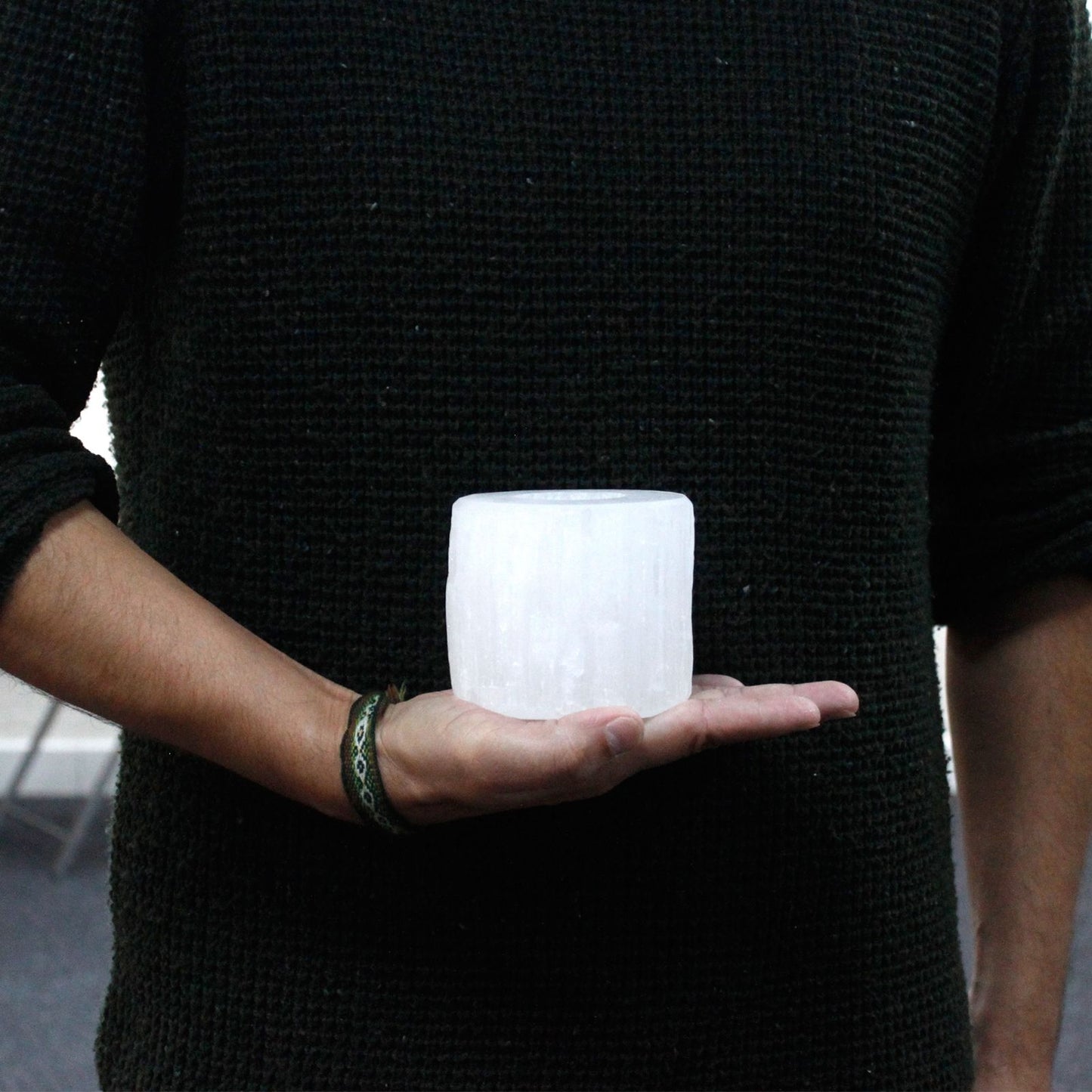 Selenite Cylinder Candle Holder Small