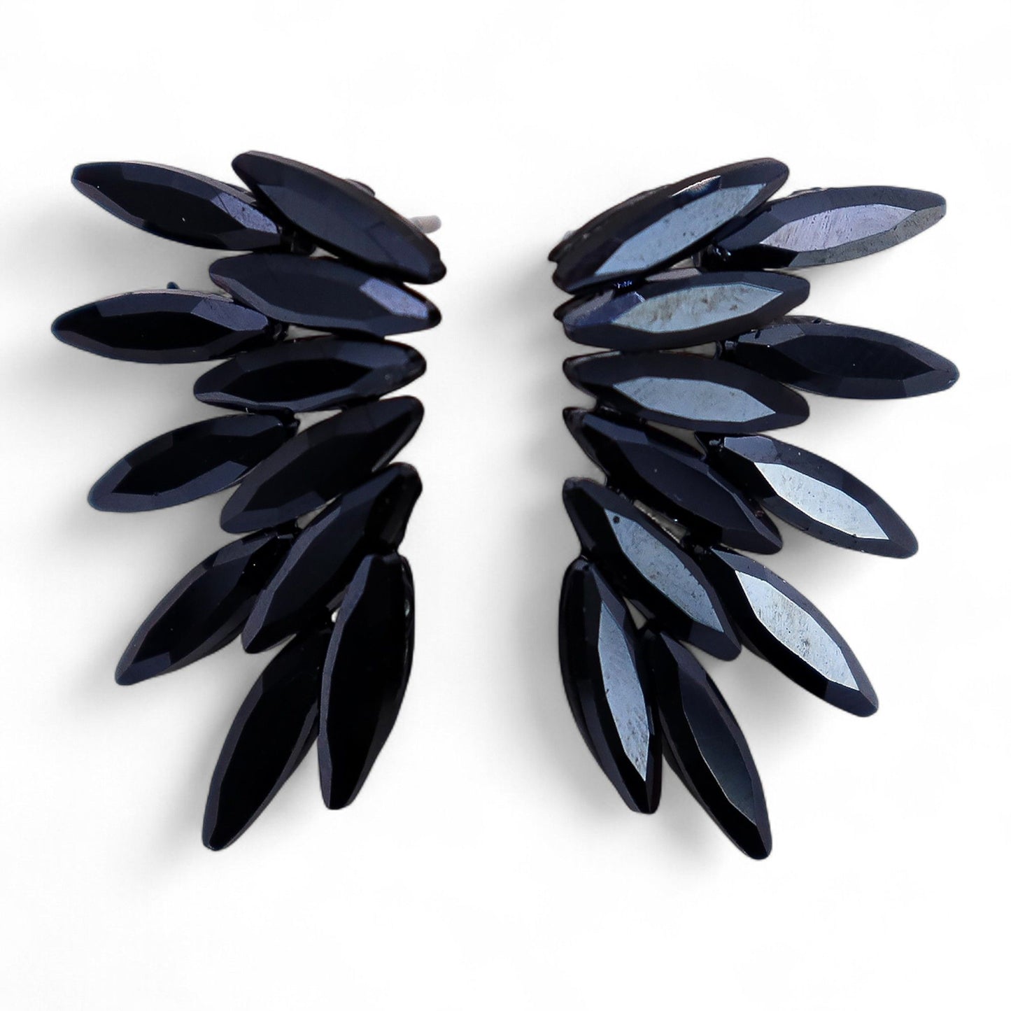 Jet black vintage glass fairy earrings, lightweight boho jewellery UK