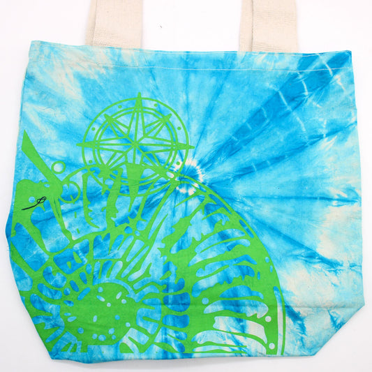 Tye-Dye Cotton Bag - Sea Shell - Blue/Green - Green Handle