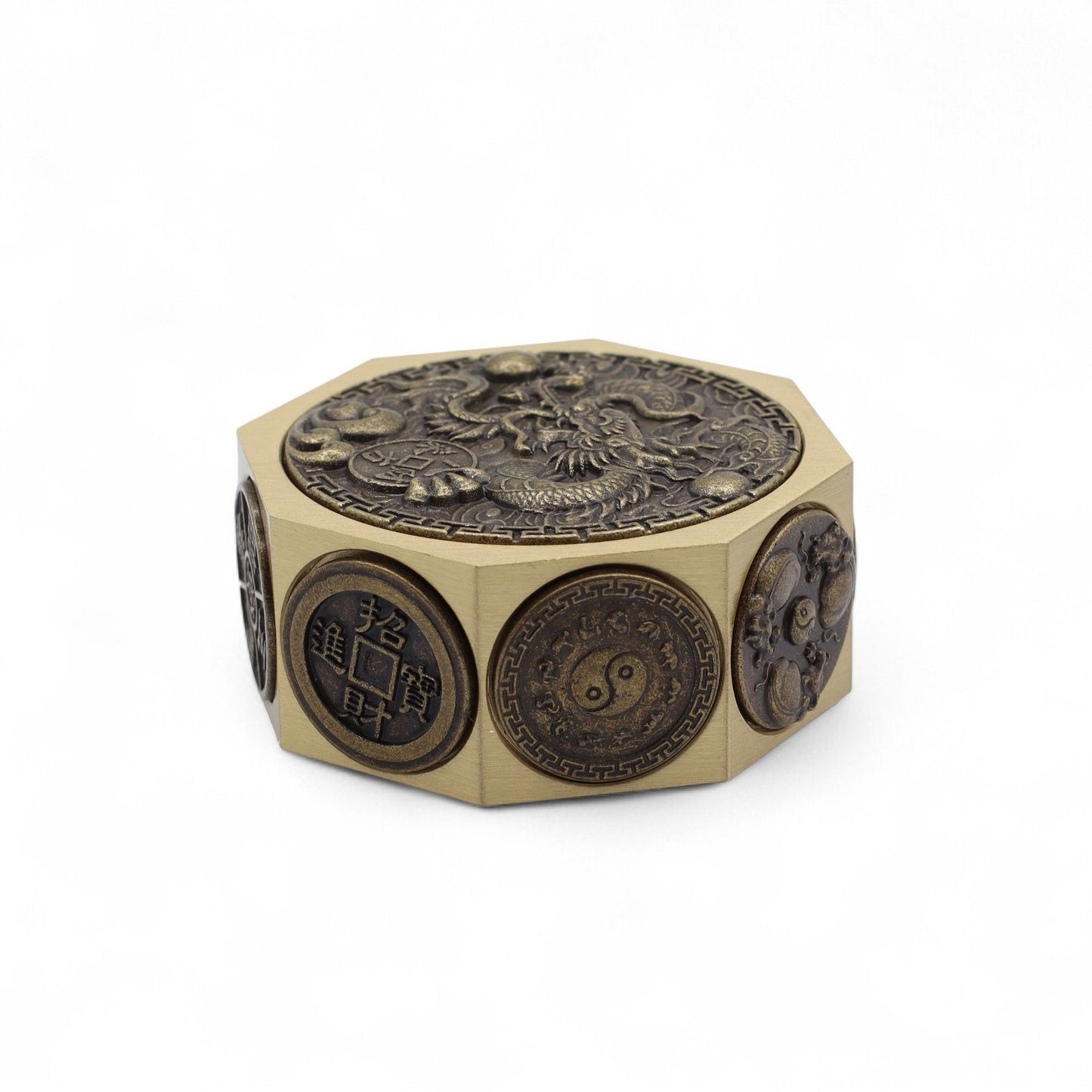 Feng Shui lucky cat and dragon spinner for protection, prosperity and energy flow