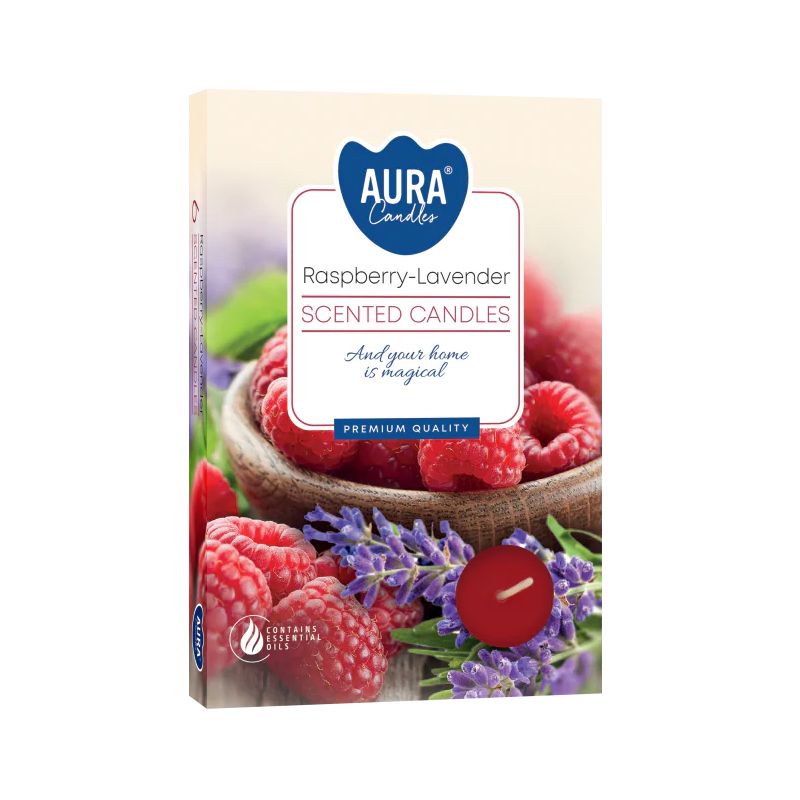 Raspberry and white lavender scented tealight candles set of 6 fruity floral fragrance 4 hour burn candles