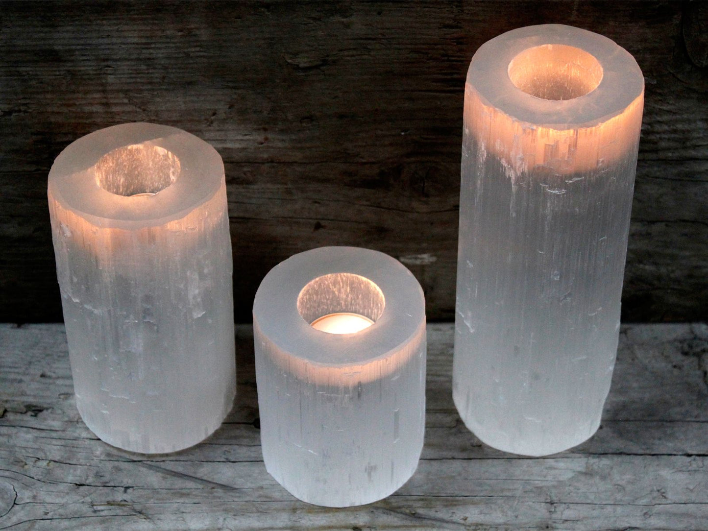 Selenite Cylinder Candle Holder Medium
