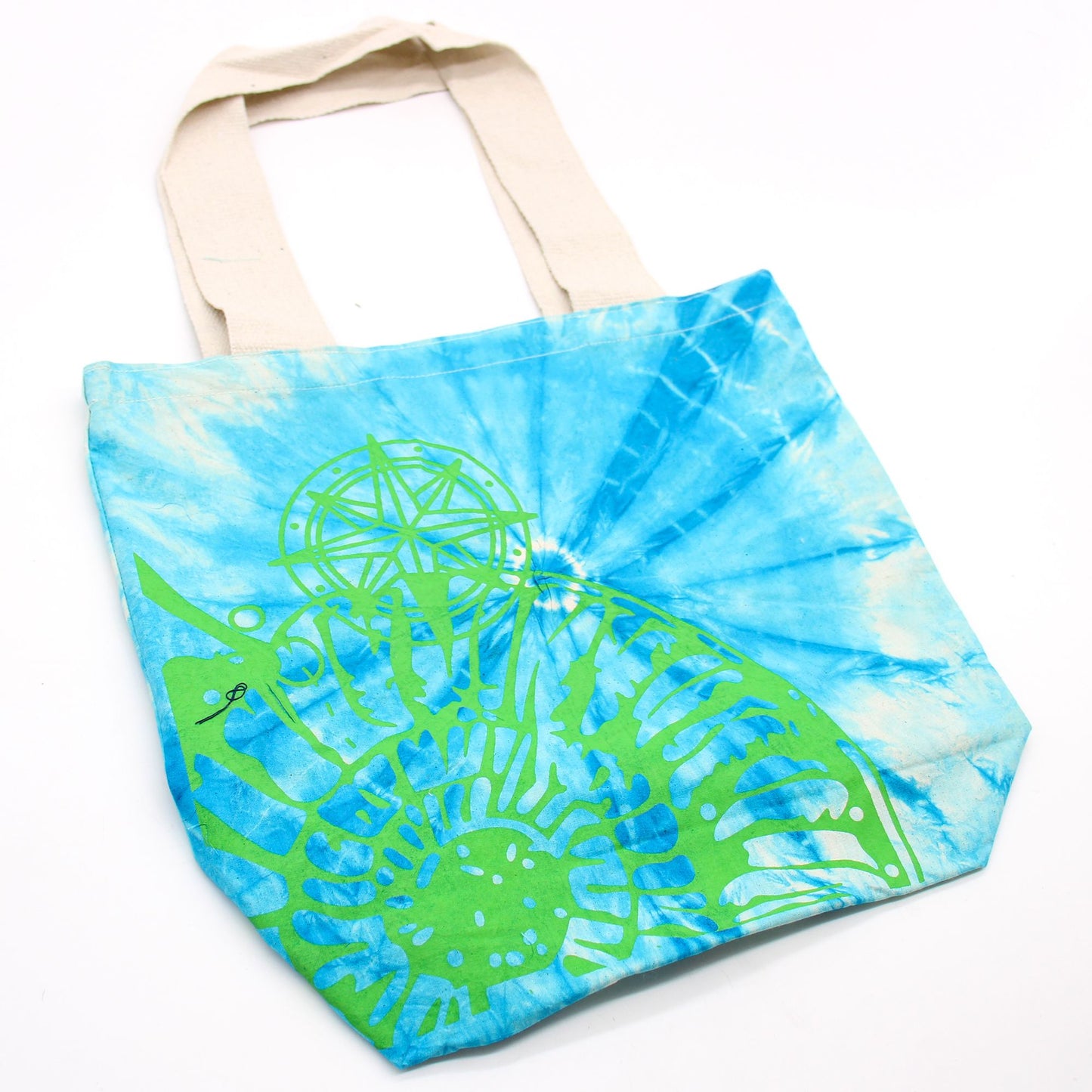 Tye-Dye Cotton Bag - Sea Shell - Blue/Green - Green Handle