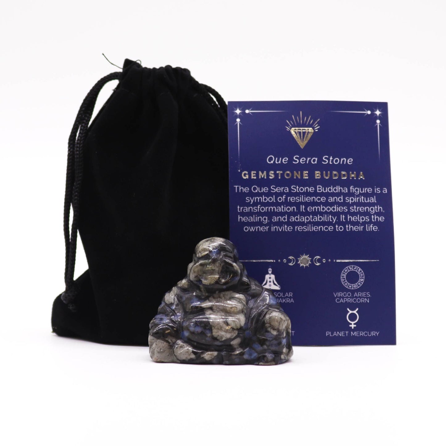 Gemstone Large Buddha – Que Sera Stone carved crystal figurine for peace, balance and mindful décor