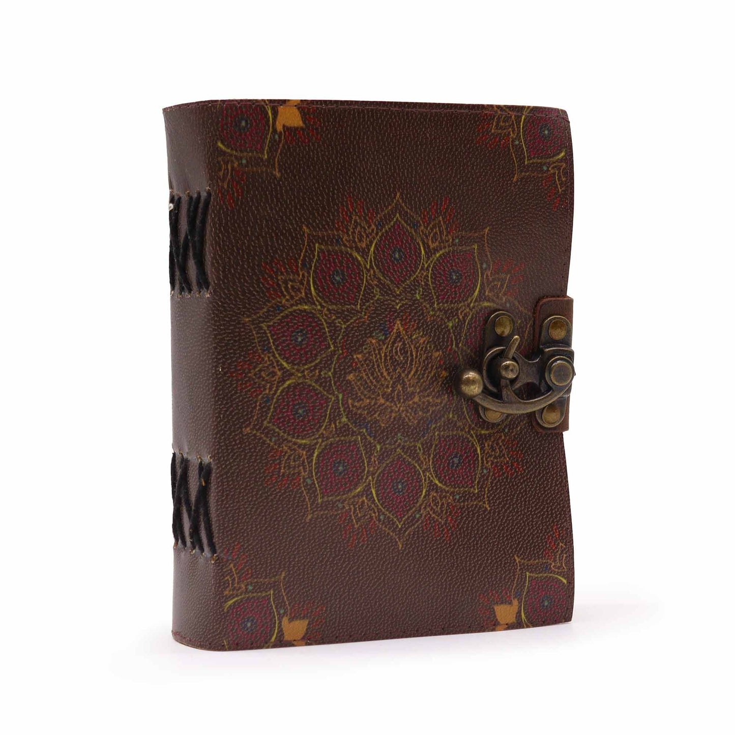 Lotus Mandala Leather Notebook – deckle edge journal with embossed mandala design and clasp closure