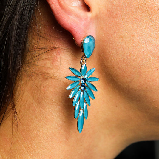 Vintage Glass Earrings Teal Green Long Drop