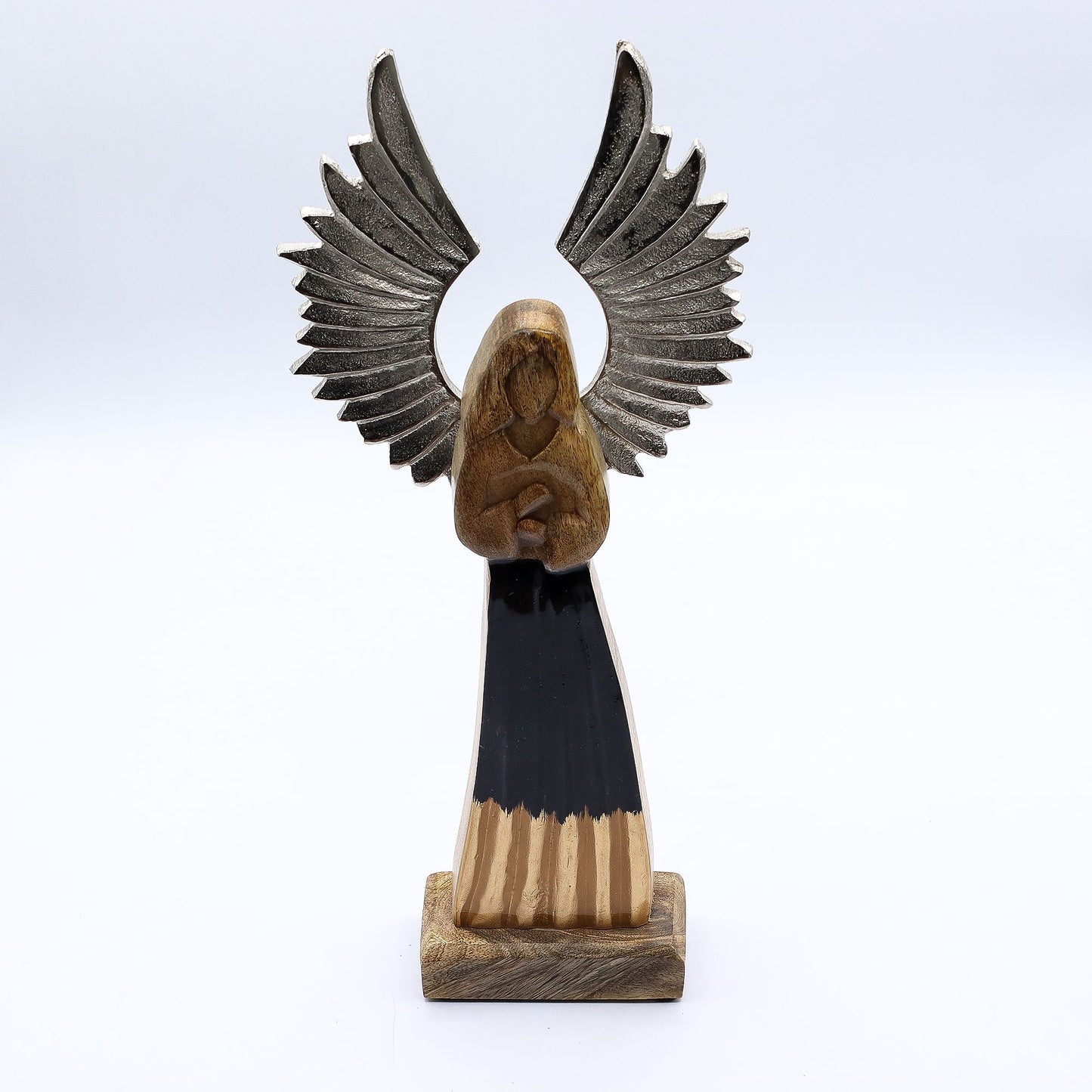 Large Mango Wood Guardian Angel Metal Wings & Enamel Detail