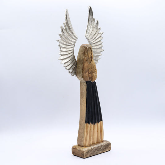 Large Mango Wood Guardian Angel Metal Wings & Enamel Detail