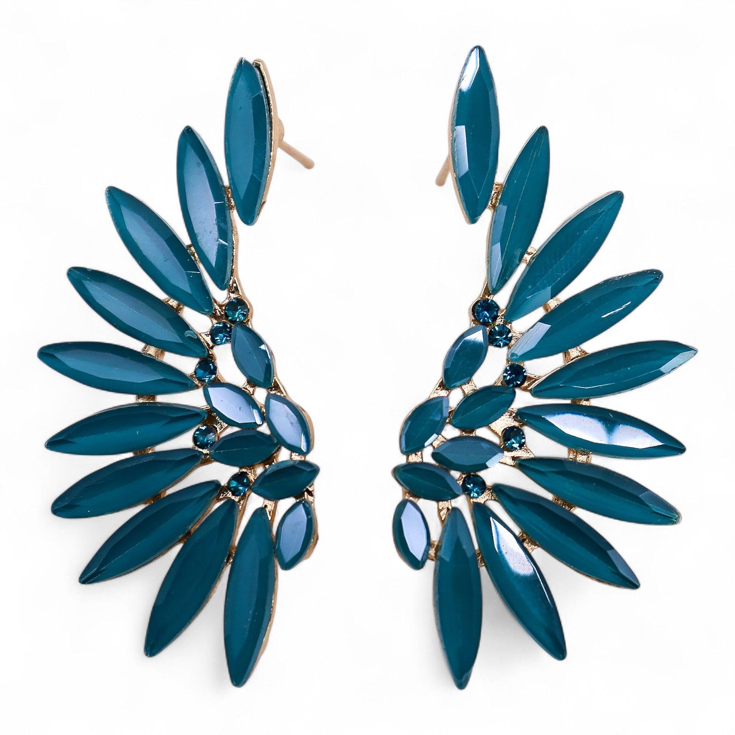 Teal green vintage glass angel-wing earrings, lightweight boho jewellery UK