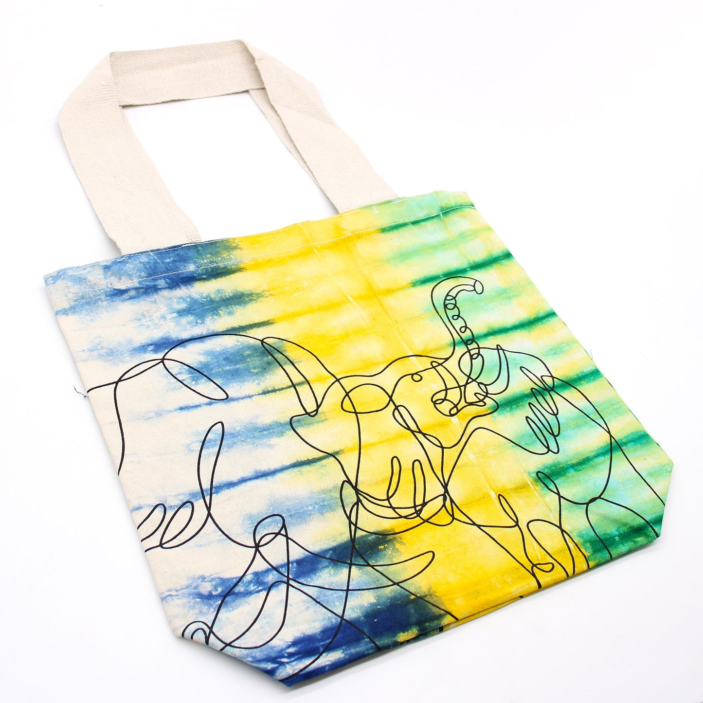 Tye-Dye Cotton Bag - Elephants - Multi - Natural Handle